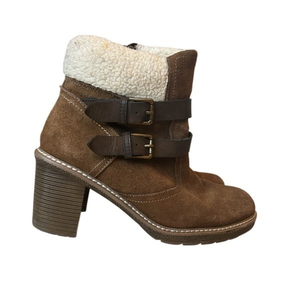 WHITE MOUNTAIN TAUPE BROWN SUEDE JOKER II 3” HEELED BOOTS + FAUX FUR, SIZE 10M - Picture 1 of 13